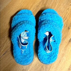 UGG Blue Fluffy Sandals